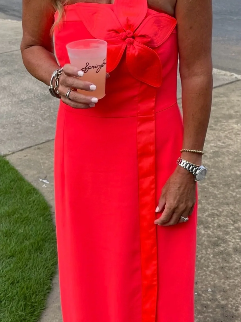 Lilly Pulitzer Strapless Neon Coral/Pink Bow Gown - Picture 2 of 2